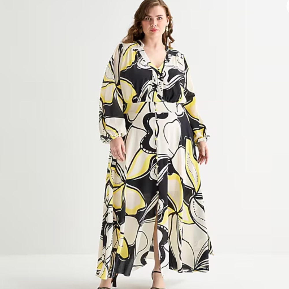 Premier Amour Plus Size Floral Print Long Sleeve Maxi Dress Sz 18W